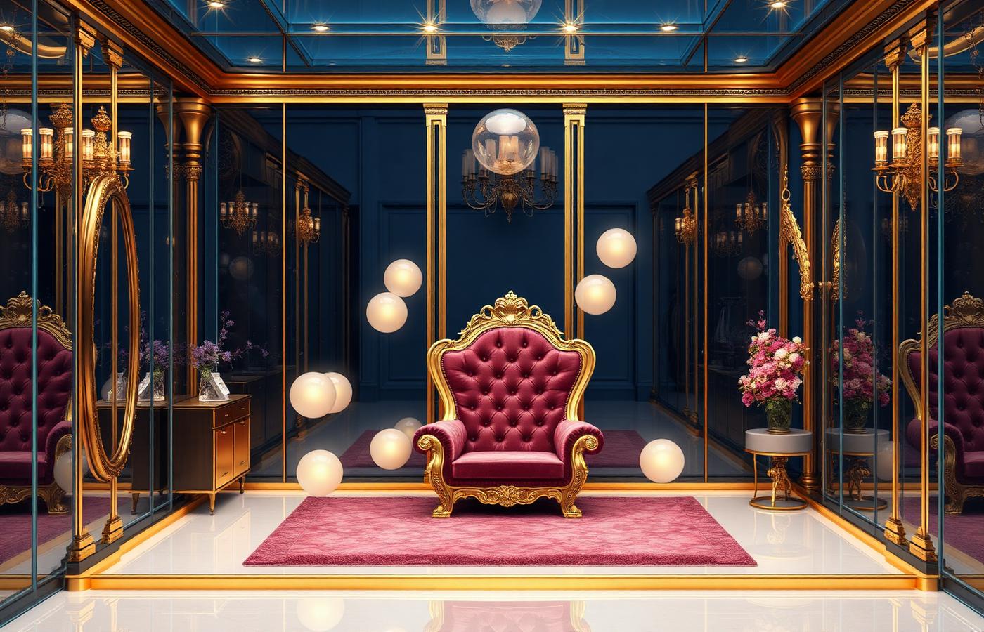A glass palace throne room designed as a personal kingdom